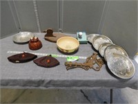 Girl Scout caps, antique bracket, pie tins, Watt W