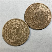 Mexico 1957 & 1960 Silver 1 Peso coins