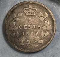 1899 5c Silver Canada - Queen Victoria Obverse
