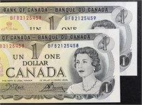 1973 $1 Consecutive Pair Banknotes