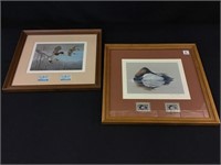 Lot of 2 Framed Duck Prints w/ Stamps