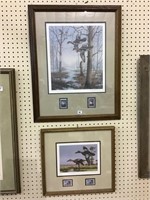 Lot of 2 Framed Duck Prints w/ Stamps Including