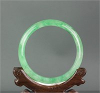 Burma Fine Green Jadeite Carved Bangle