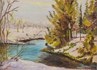 Canadian Landscape Gouache Framed Signed by Artist