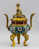 Chinese Bronze Cloisonne Lion Censer Xuande Mark