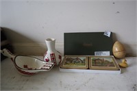 coasters, vase, wooden egg/duck