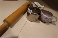 Creamers, rolling pin.