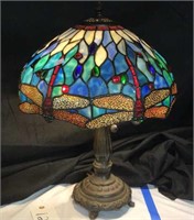 Dragonfly stainglass Lamp W iron Base