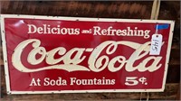 Coca Cola Soda Fountain Metal Sign 36x17