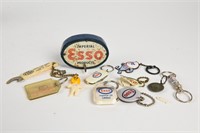 GROUPING OF 11 ESSO ADVERTISNG KEY CHAINS & HOLDER