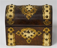 Antique tea caddy with bone and brass inlay