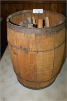 VINTAGE WOODEN NAIL KEG WITH FIREWOOD
