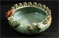 Pottery bowl w/frogs on rim