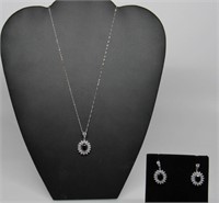 Black Onyx & Diamond Necklace & Earrings Set
