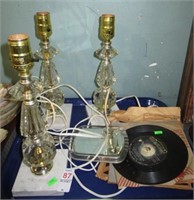 3 GLASS CANDLE LAMPS, RECORDS