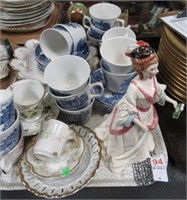 ROYAL DOULTON LADY, BLUE CUPS & SAUCERS, MORE