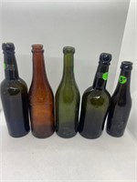 Vintage Lot Of 5 Hand Made Glass Bottles
