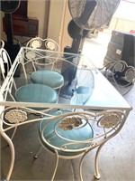 Mid Century Glass And Iron Dining Table&Chairs