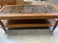 Hand Carved Wood Japanese Coffee Table W/Glass Top