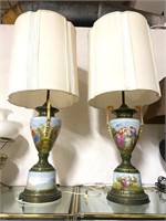Vintage Pair Antique French Porcelain Lamps