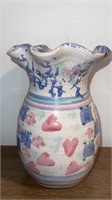 Vintage Pottery Vase . white ,blue & pink