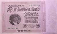 1923 CH AU 100000 MARK NOTE GERMANY