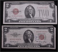 TWO 2 DOLLAR RED SEALS
