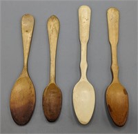 Four Antique Bone Hand Carved Spoons