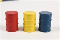 LARGE GROUPING OF WOODEN OIL DRUM TOYS