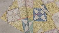 VINTAGE QUILT-YELLOW/BLUE/WHITE-APPROX. 6’x7’