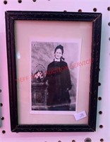 VINTAGE PHOTO IN FRAME-LADY W/FLOWERS