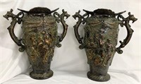Large Heavy Bronze Art Nouveau Urns/Vases