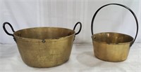 2 Vintage Heavy Brass Bucket & Cook Pot