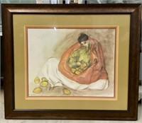 Signed RC Gorman 1977 "Woman w/ Pears"