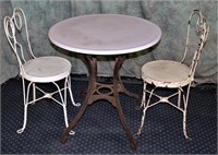 VINTAGE PATIO CHAIRS CAST IRON MARBLE TOP TABLE