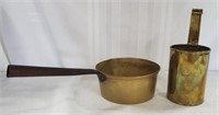 Vintage Heavy Brass Cooking Pan and Spirit Measure