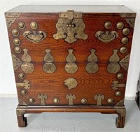 Small Asian Chest w/ Drop Front & Brass Deco.