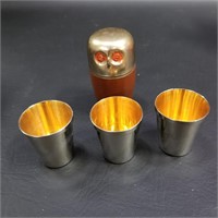 German Owl Silver Plated Brass Hide a Shot Cups