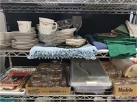 Contents of Two Shelves, Dish Set, Linens & More