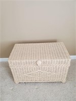 PAINTED WICKER TRUNK WITH SHELL PULL