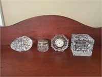 4 PC WATERFORD CRYSTAL, EGG, CUBE, INK WELL, MISC