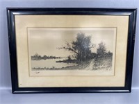 Landscape with Fisherman in Boat Framed Print
