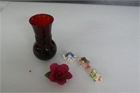Vase, Flower and Red Rose figurines