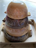 4 Vintage Nesting Bowls Pyrex Brown and Tan Bowls