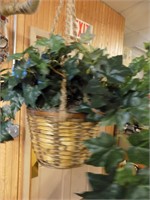 Hanging basket with fake flowers