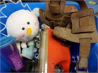 Tote with tool belt snow man and misc