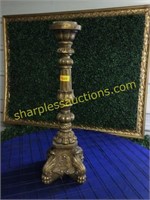 Heavy floor candle holder, gold finish, 29 inch