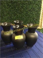 4 Black Glass Vases, 9"