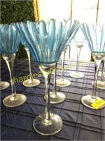 Wine Glass Blue Vases, Approx 11