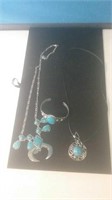 Silvertone and turquoise look jewelry